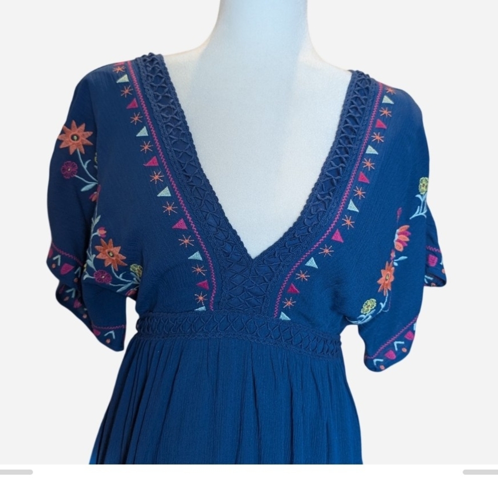 Blue Rain Floral Embroidered Mini Dress - Picture 4 of 10